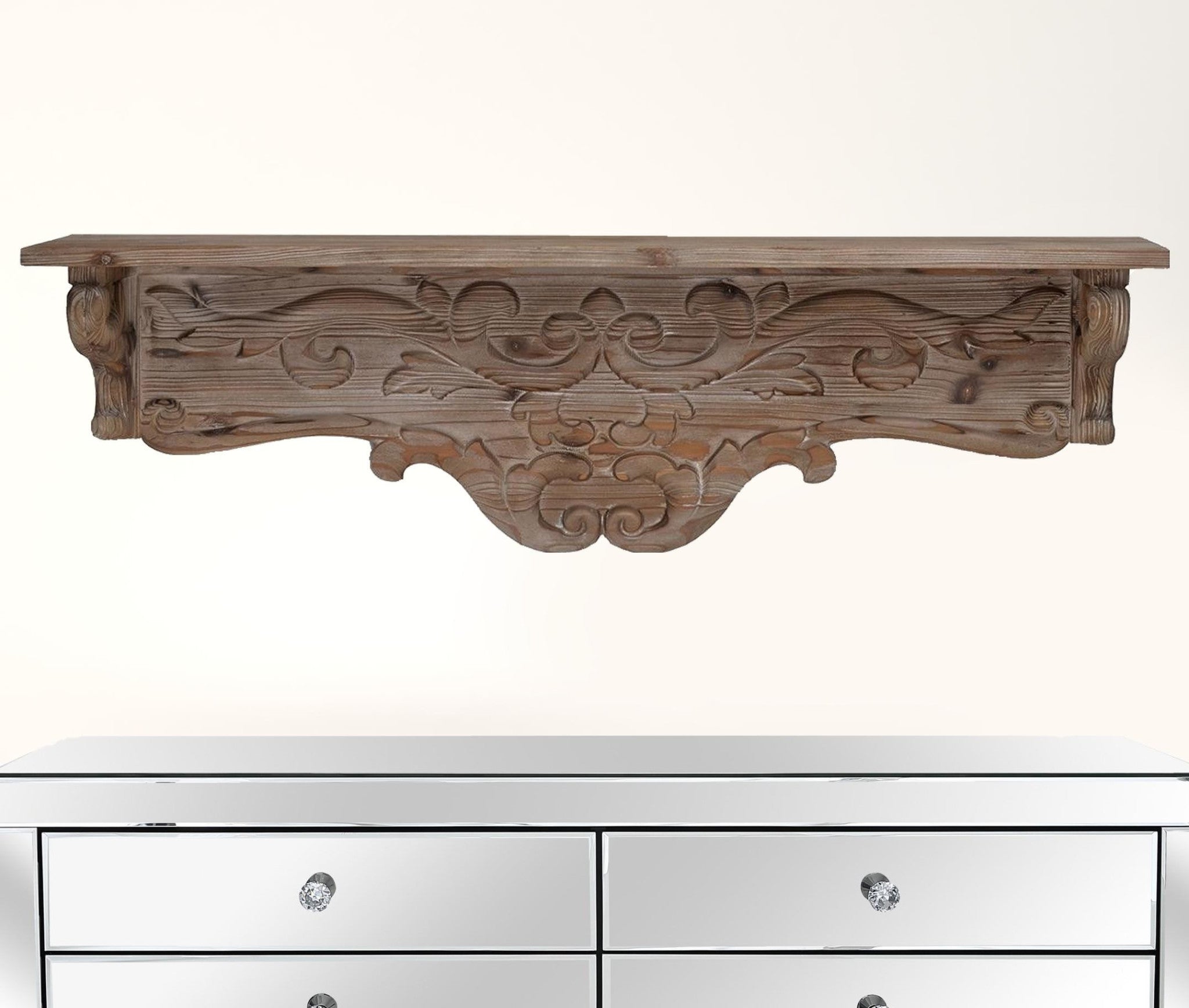 Charming Carved Floral Scroll Wooden Wall Shelf | 7