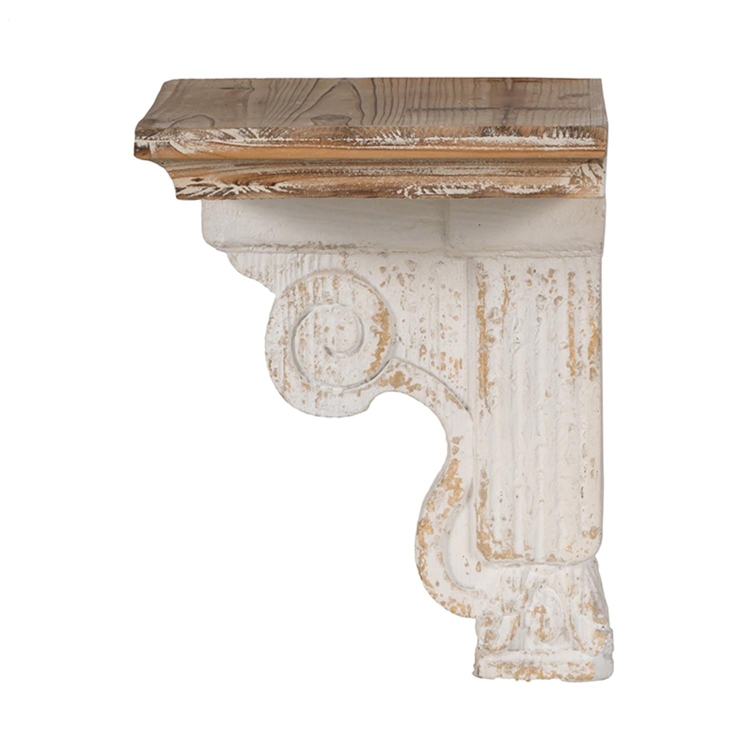 Classic Corbel Style White Washed Wall Shelf | 11.5