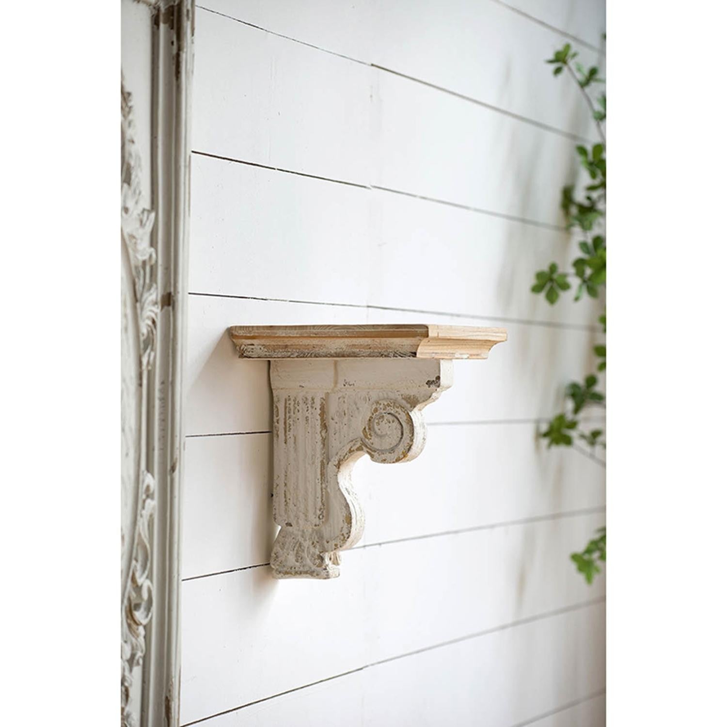 Classic Corbel Style White Washed Wall Shelf | 11.5