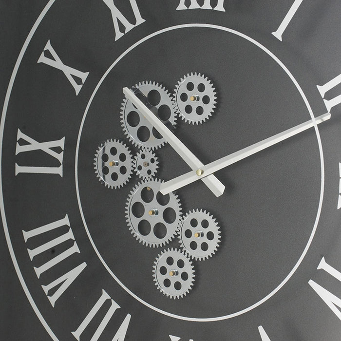 Vintage Style Gears Black and Silver Square Wall Clock