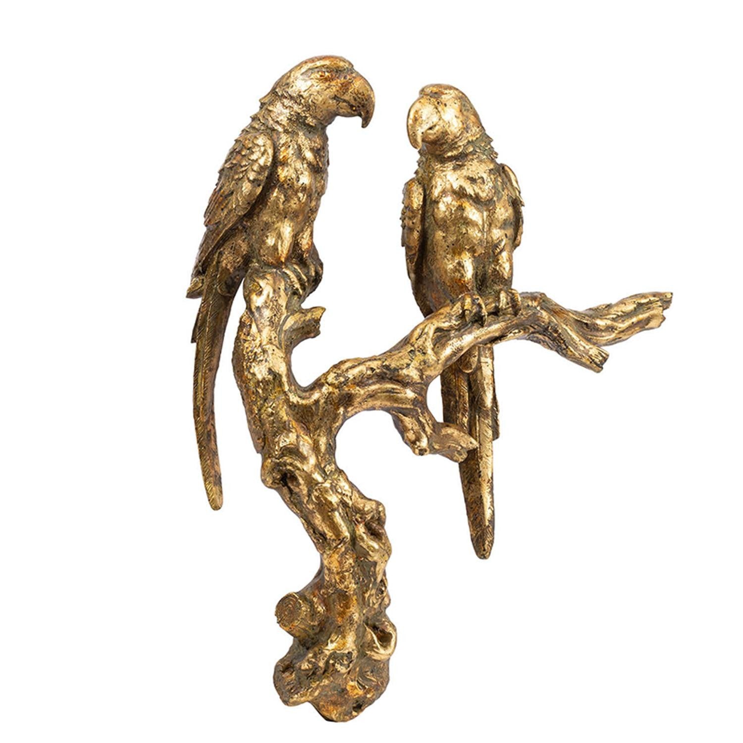 Antiqued Gold Parrots Sculpture | 10