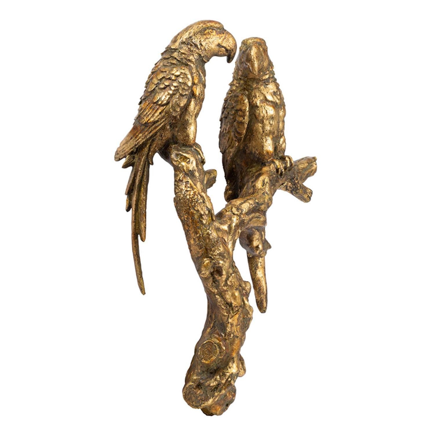 Antiqued Gold Parrots Sculpture | 10