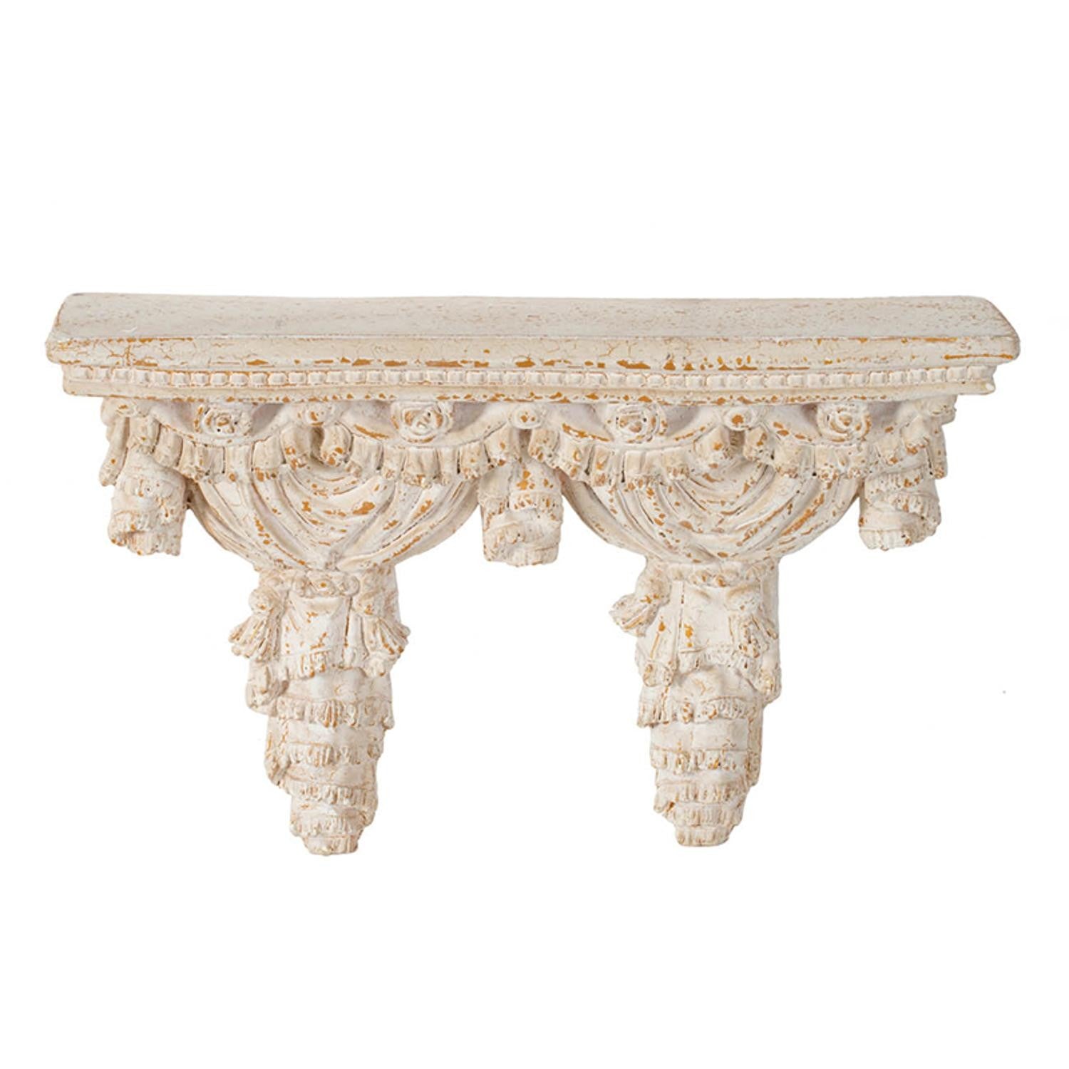 Rustic and Antiqued White and Gold Scroll Wall Shelf | 13