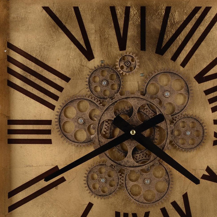 Golden Gears Roman Numeral Square Wall Clock