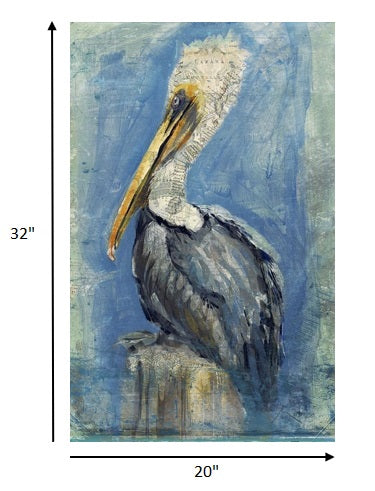 Blue Watercolor Pelican Wood Wall Art | 32