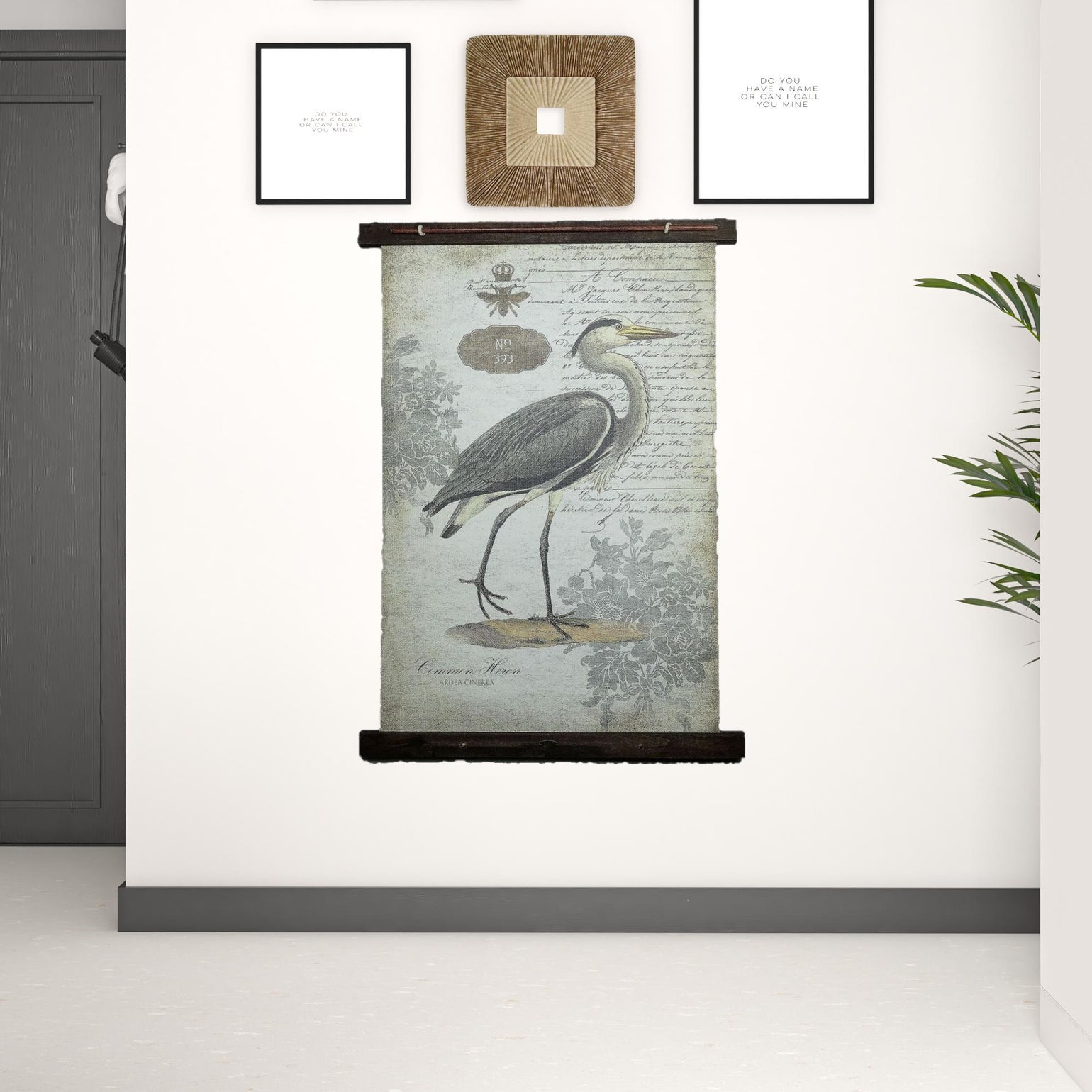 Gray Vintage Heron Large Tapestry Wall Décor | 45