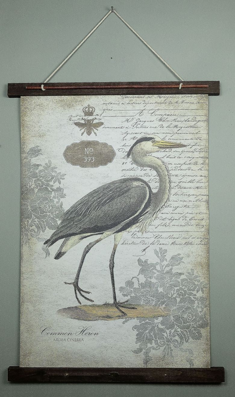 Grey Vintage Heron XL Tapestry Wall Décor | 60