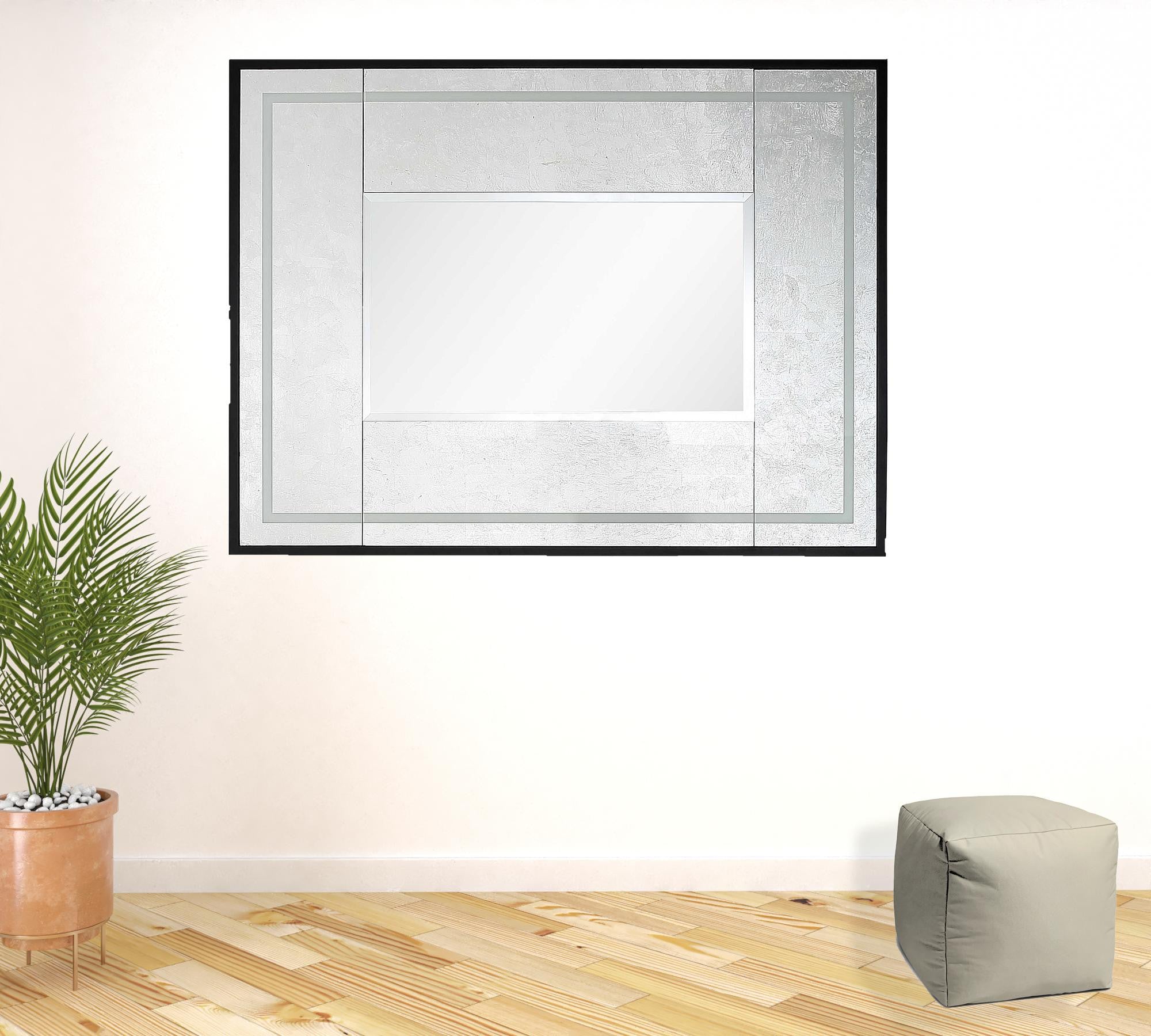 Silver Accent Wood Wall Mirror w/Black Frame | 35.5