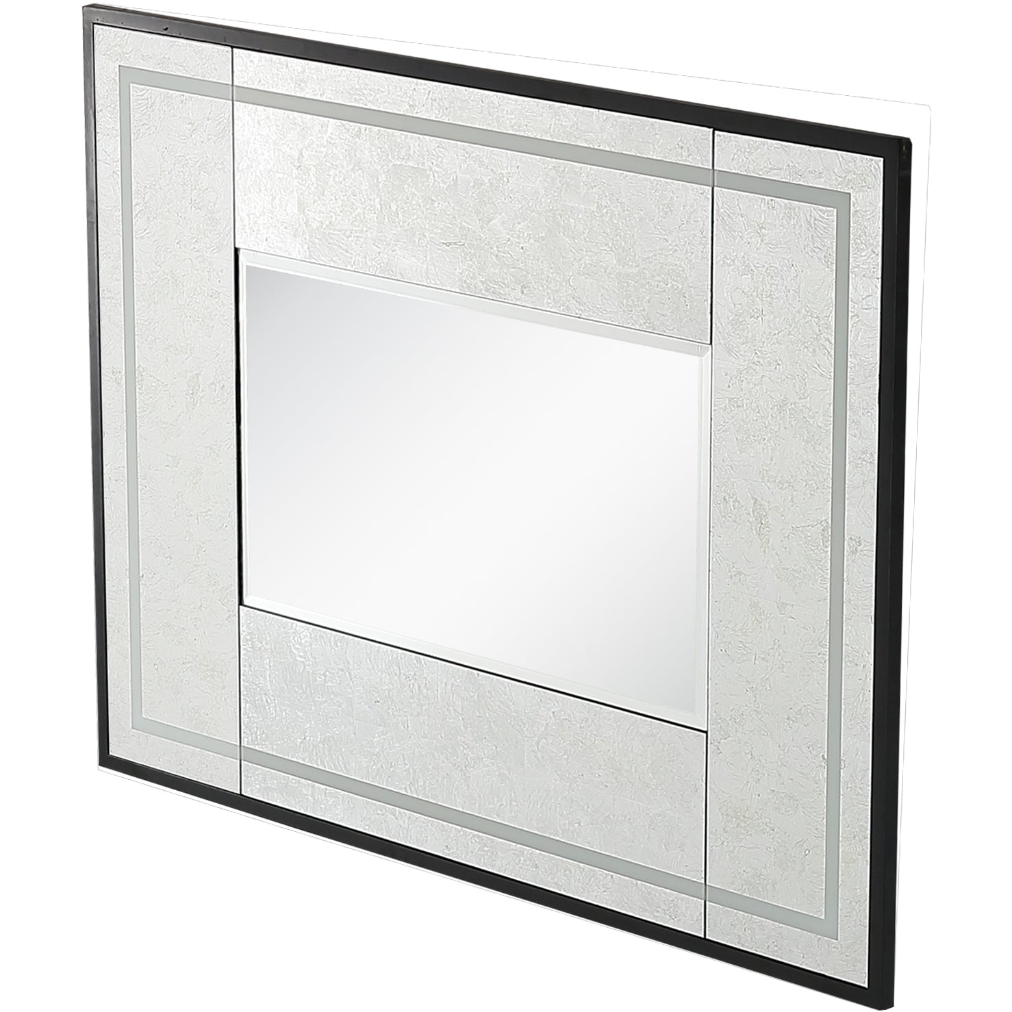 Silver Accent Wood Wall Mirror w/Black Frame | 35.5