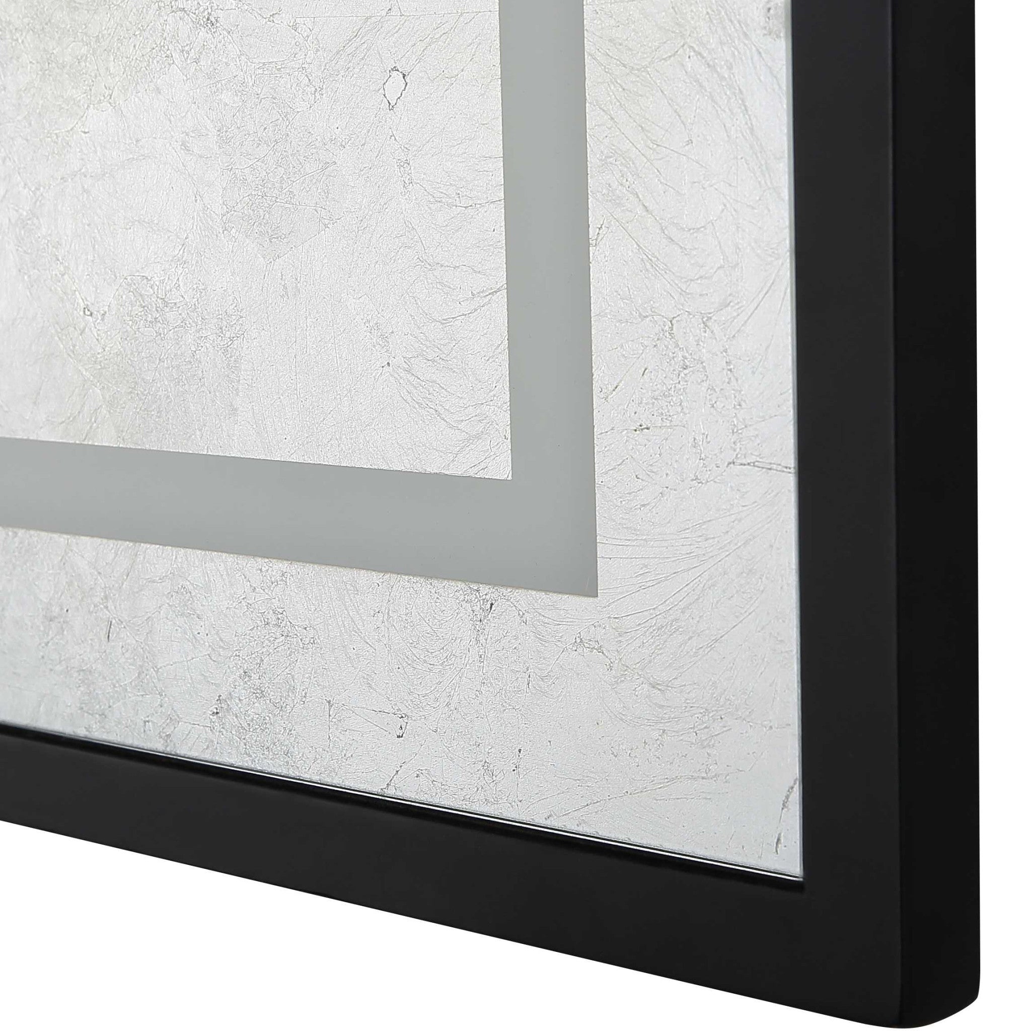 Silver Accent Wood Wall Mirror w/Black Frame | 35.5