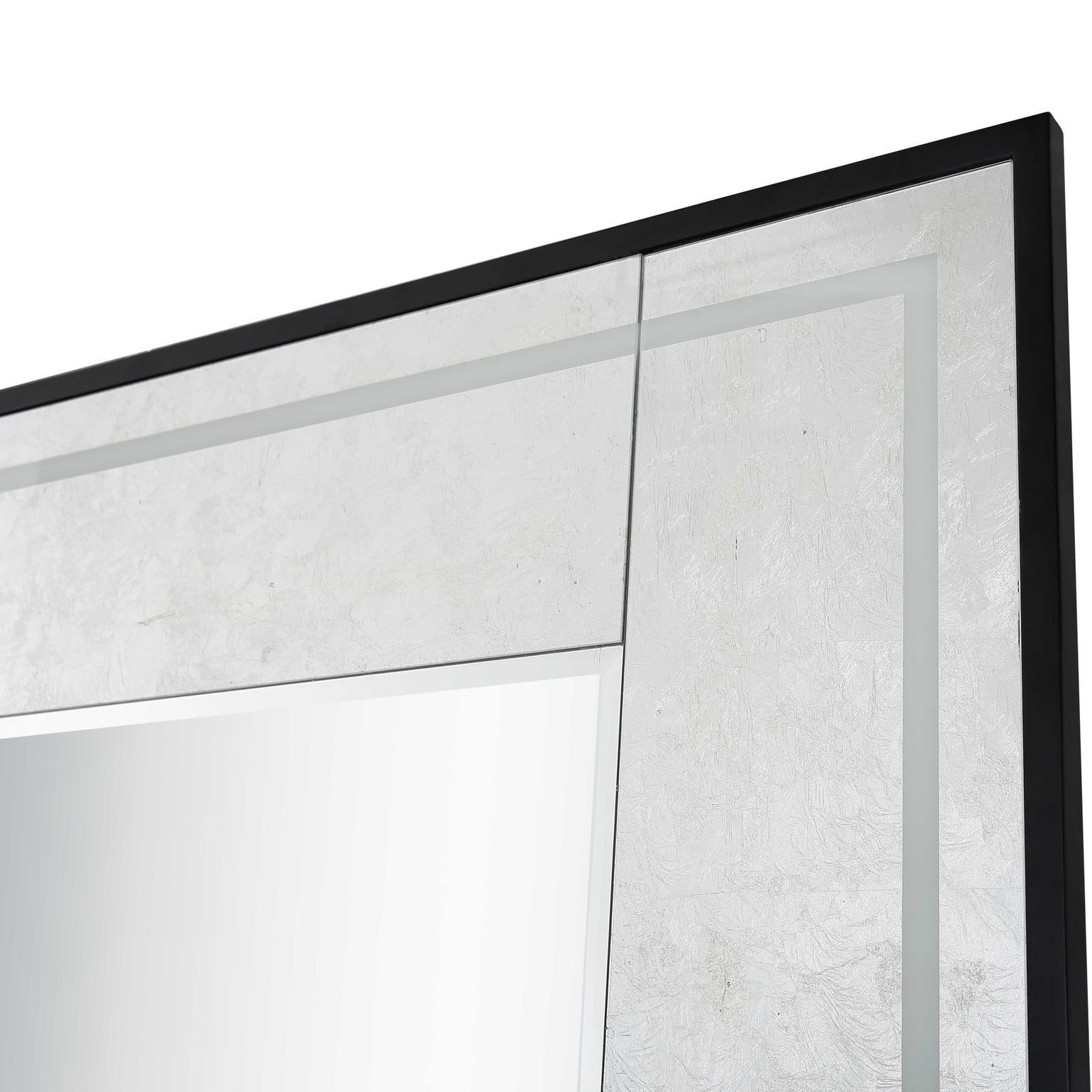 Silver Accent Wood Wall Mirror w/Black Frame | 47