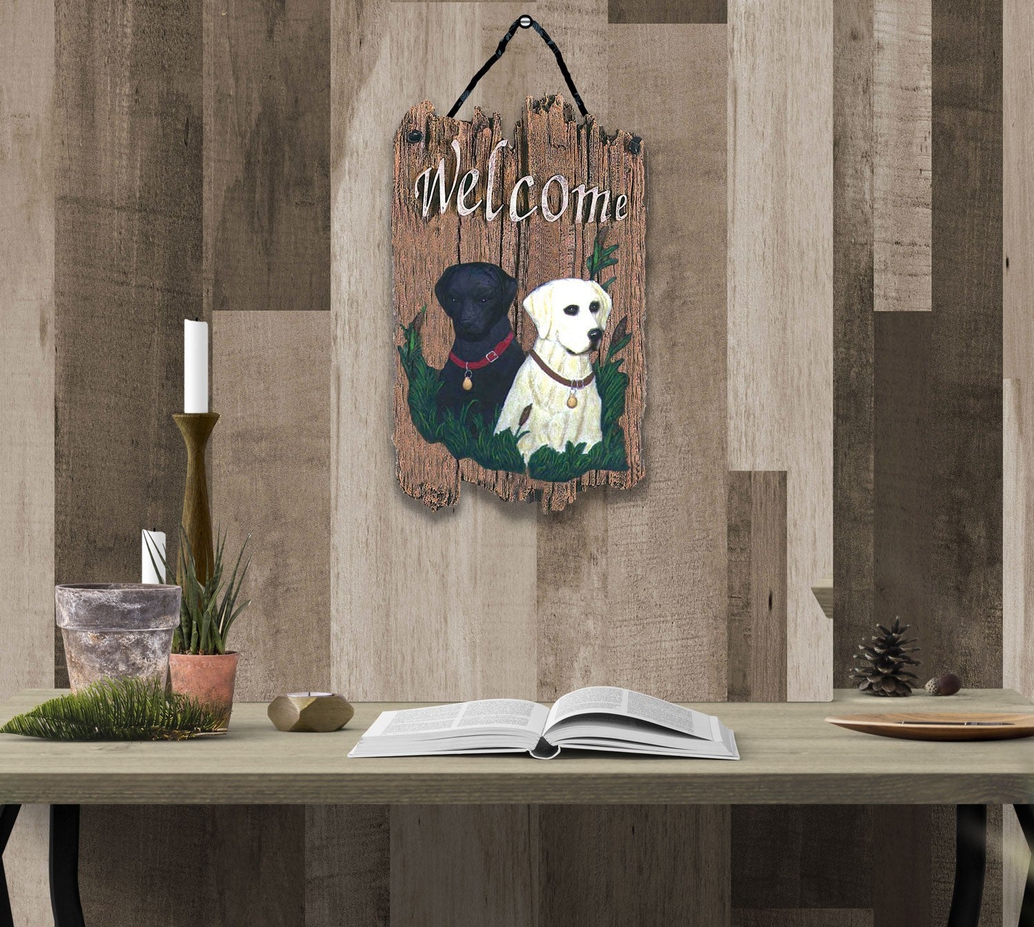 Black and Yellow Labs Resin Welcome Wall Decor | 8
