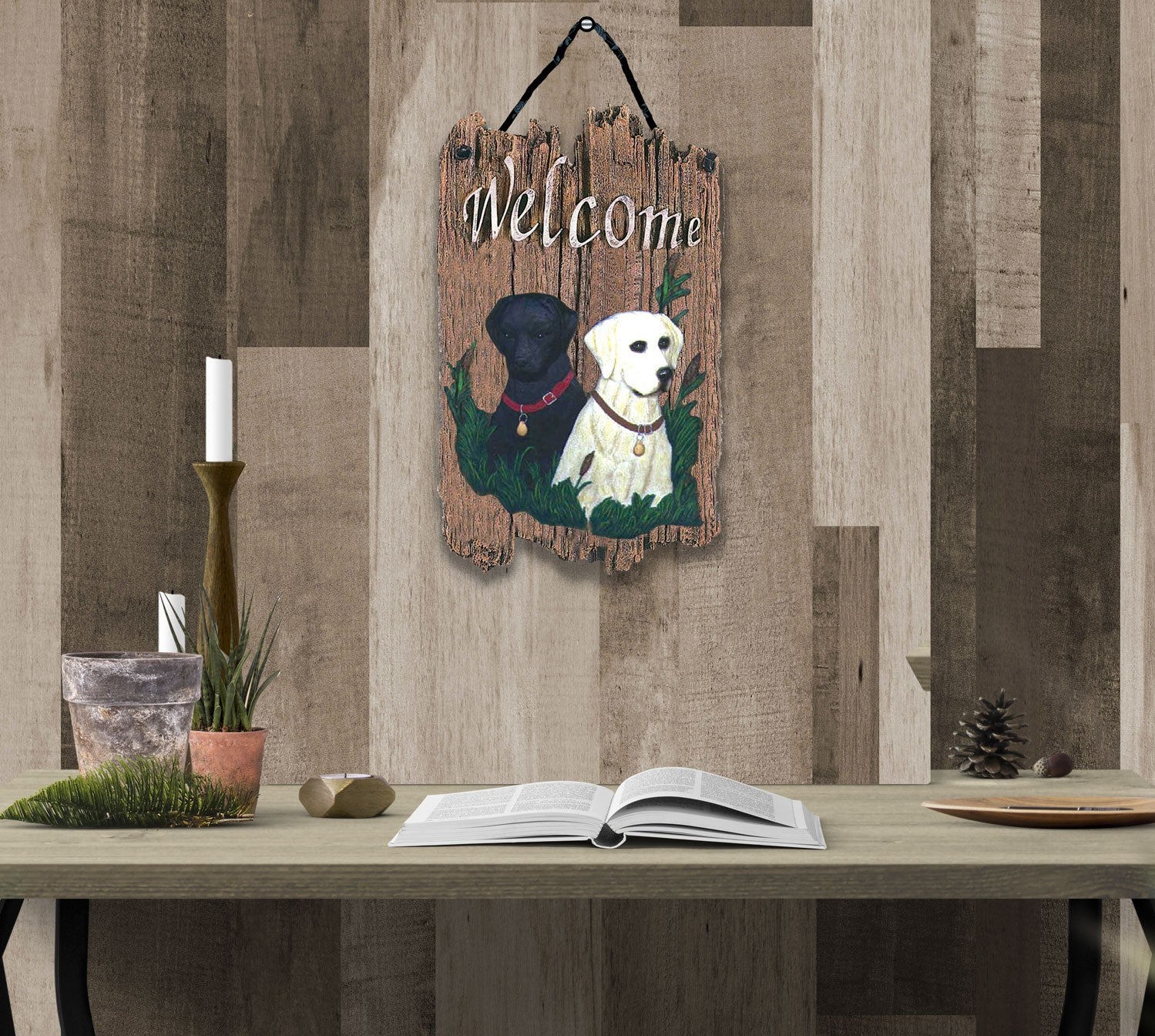 Black and Yellow Labs Resin Welcome Wall Decor | 13