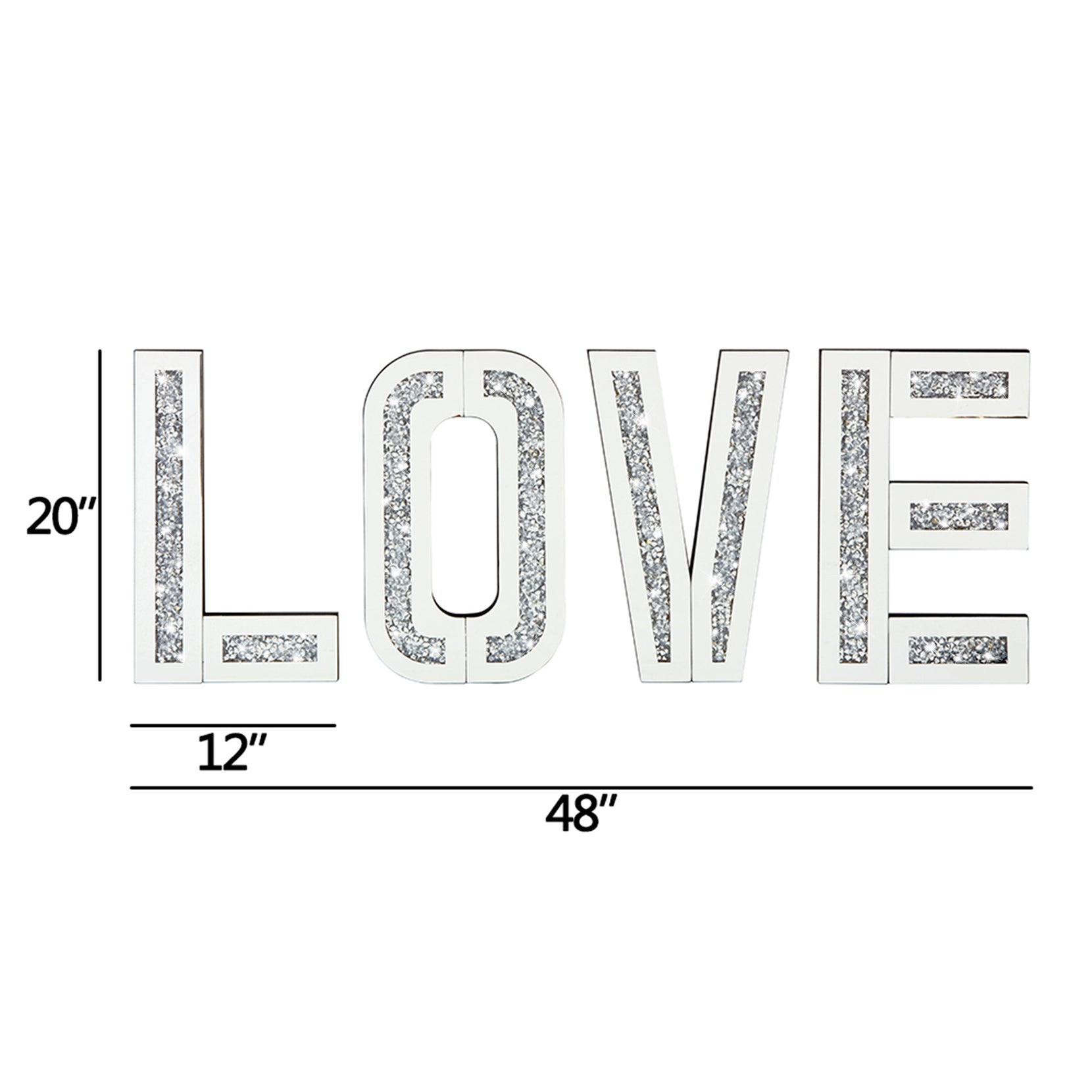 Silver Mirrored Mosaic Crystal Bling LOVE Wall Decor | 12