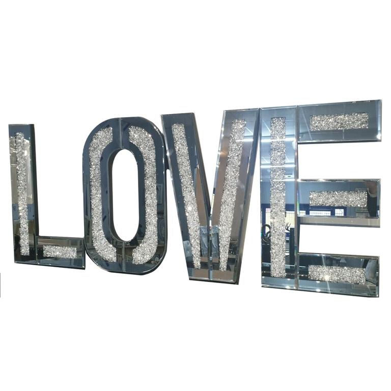 Silver Mirrored Mosaic Crystal Bling LOVE Wall Decor | 12