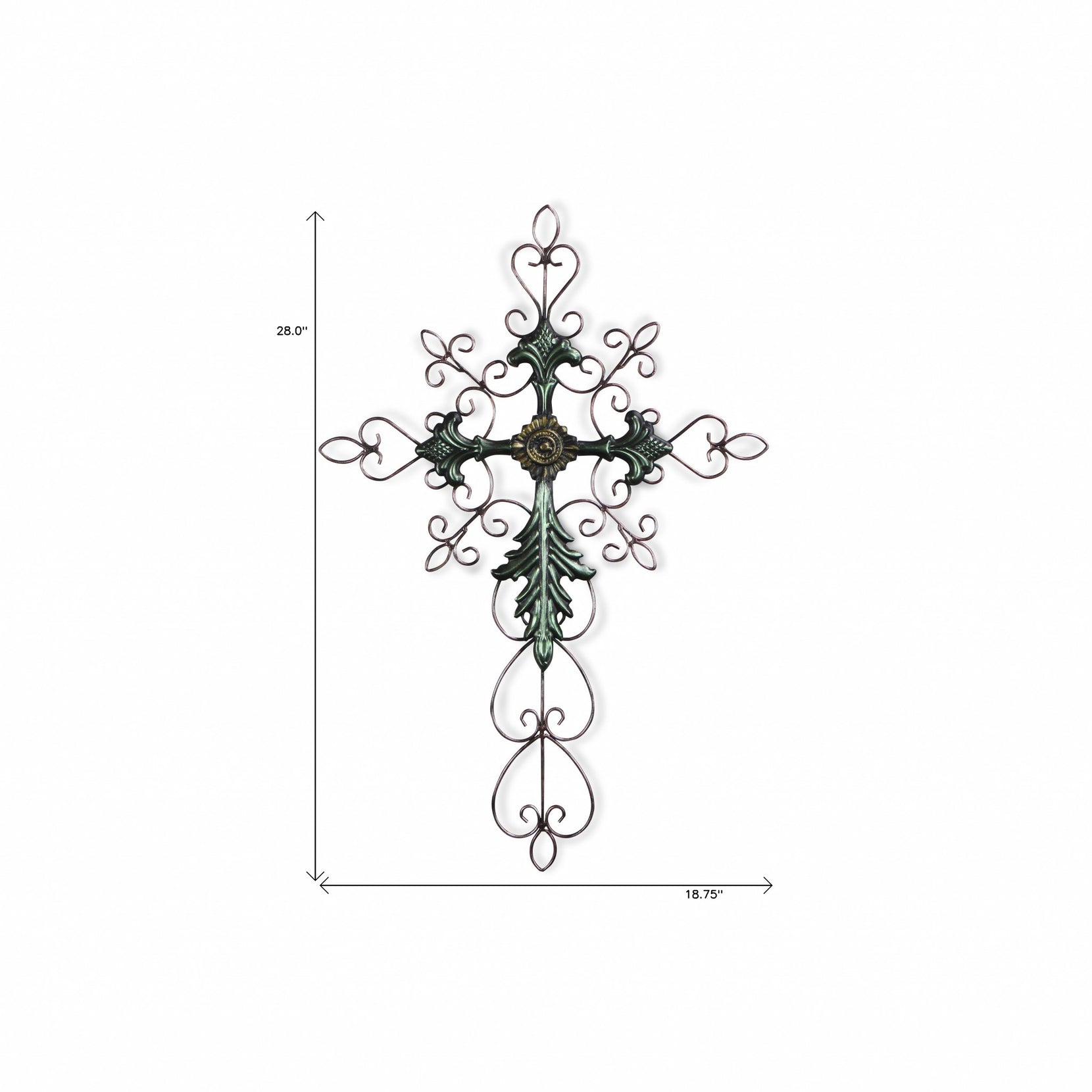 Green and Gold Scroll Metal Hanging Wall Cross | 19