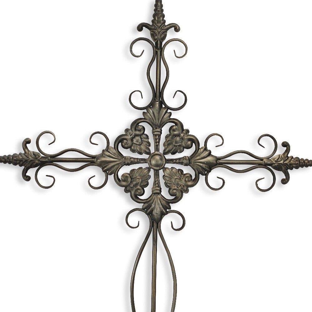 Gray Metal Scroll Cross Wall Decor | 22