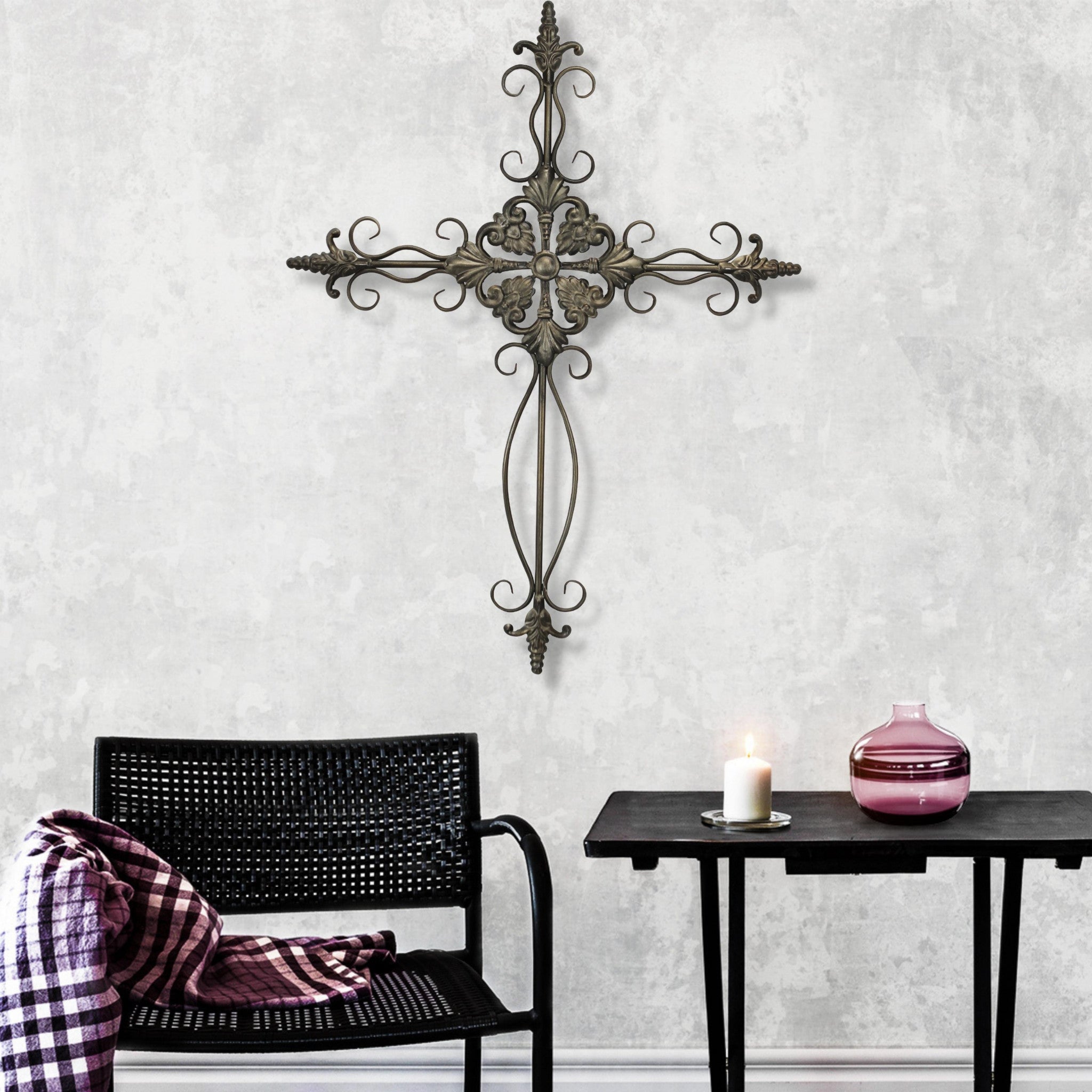 Gray Metal Scroll Cross Wall Decor | 22