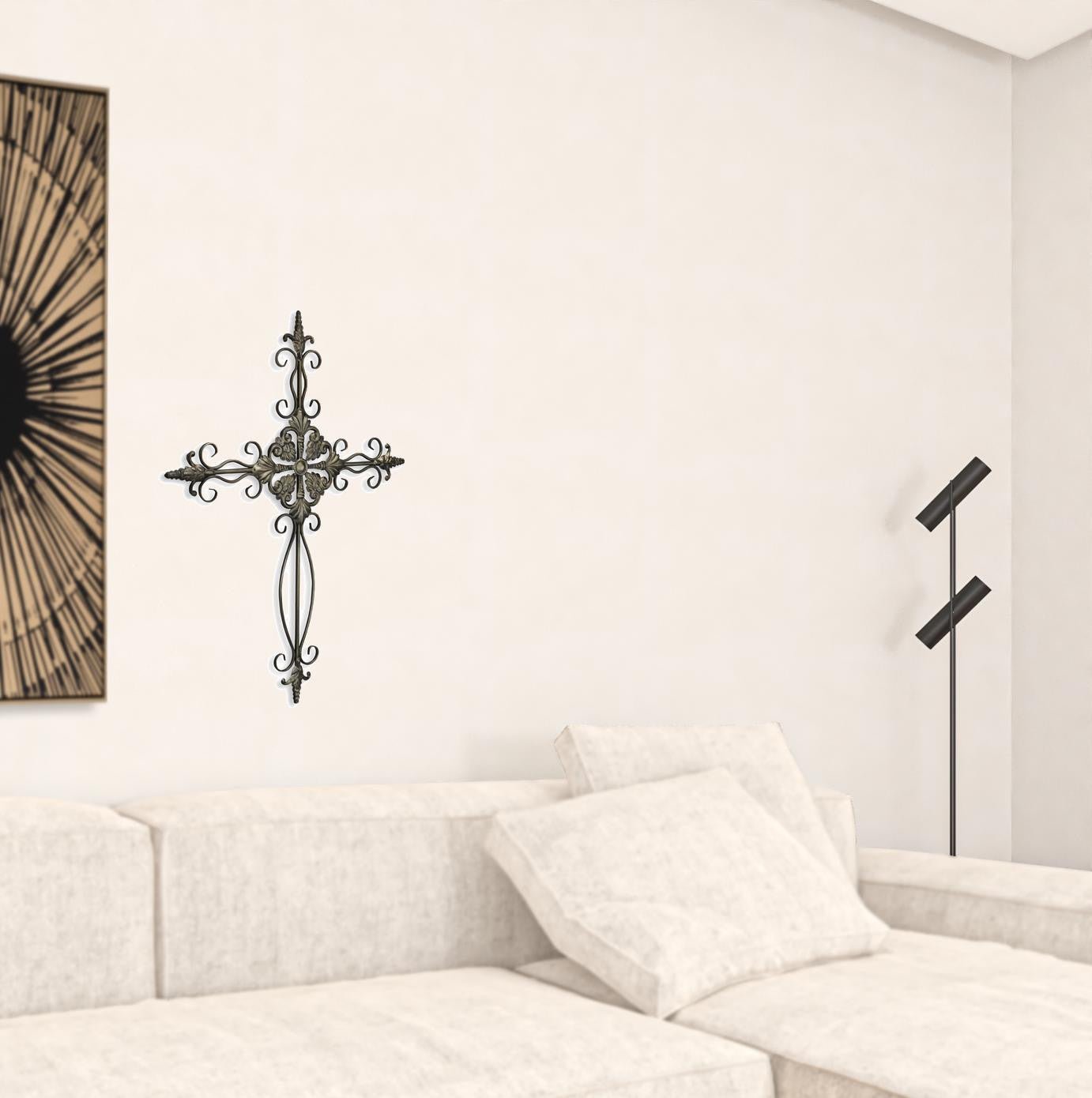 Gray Metal Scroll Cross Wall Decor | 22