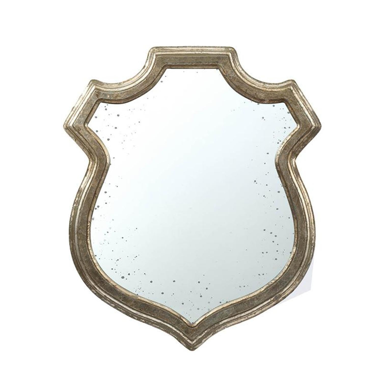 Distressed Metallic Crest Shape Accent Wall Mirror | 24