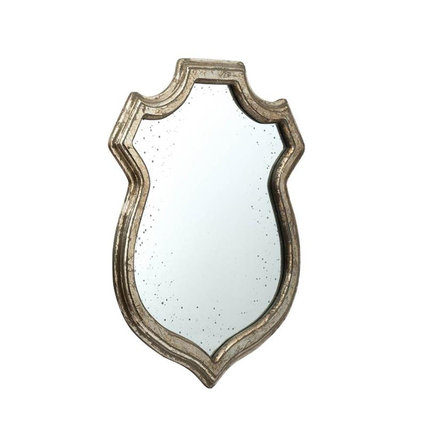 Distressed Metallic Crest Shape Accent Wall Mirror | 24