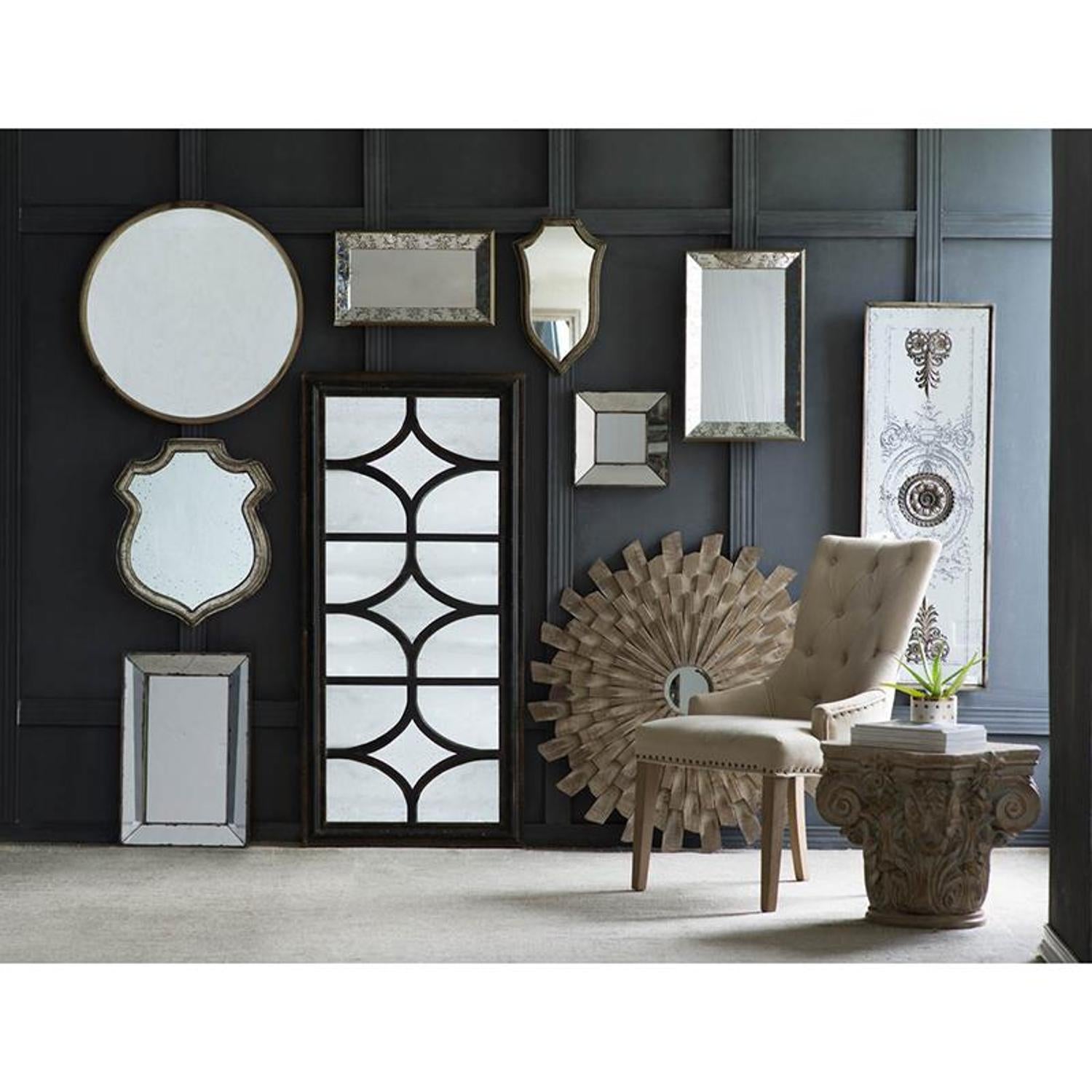 Distressed Metallic Crest Shape Accent Wall Mirror | 24