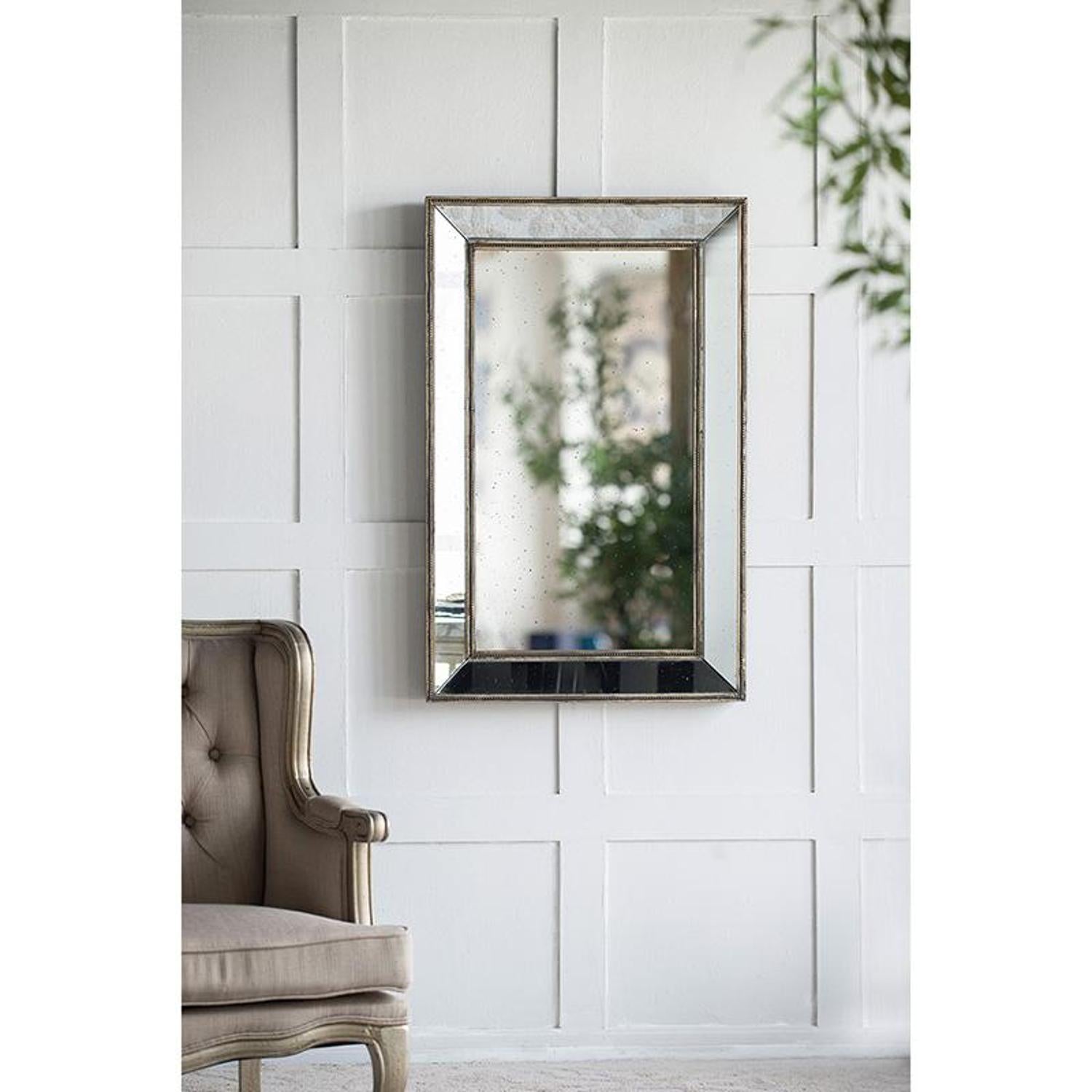 Large Antique Silver Rectangle Accent Wall Mirror | 27.5