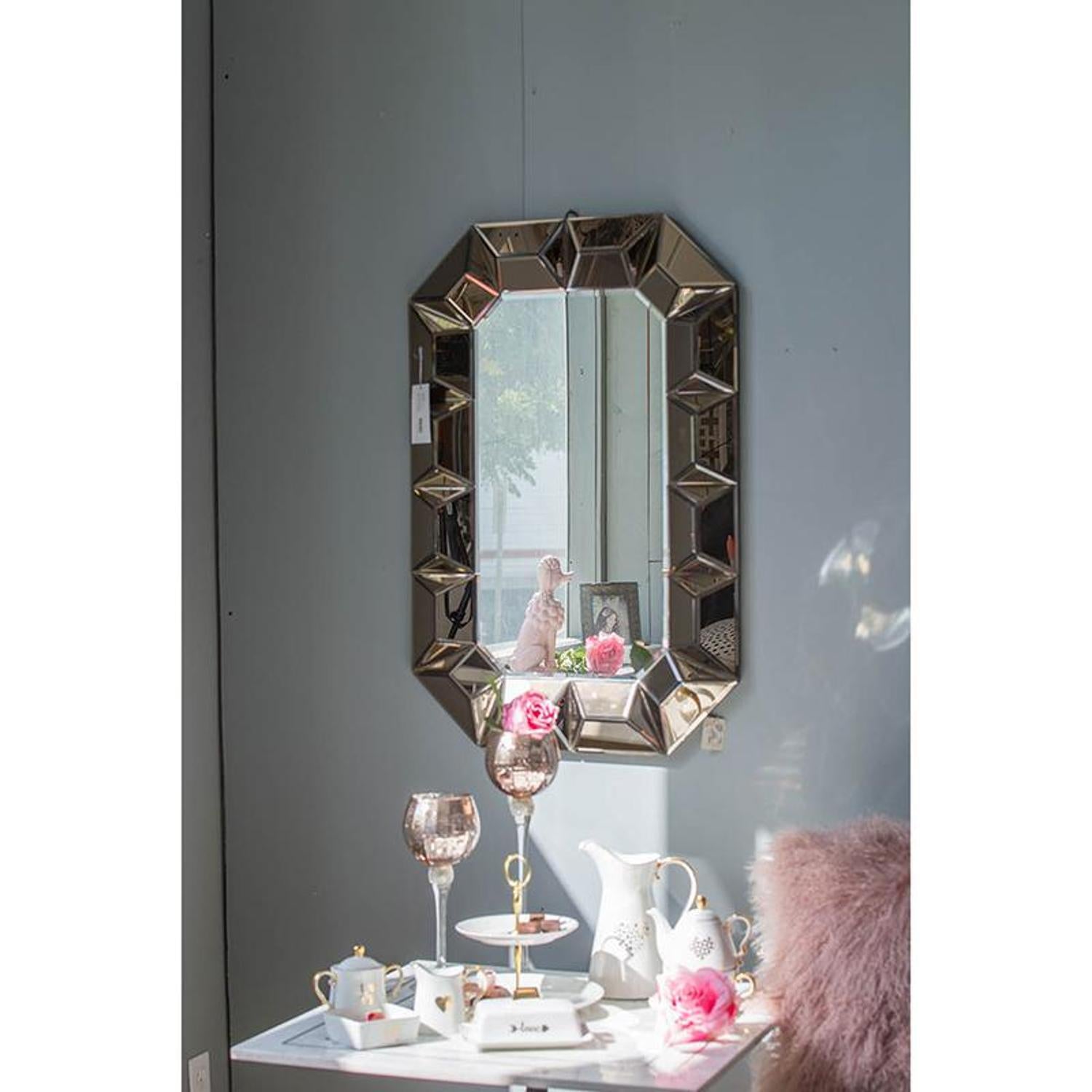 Rose Gold Geometric Frame Wall Mirror | 23.5