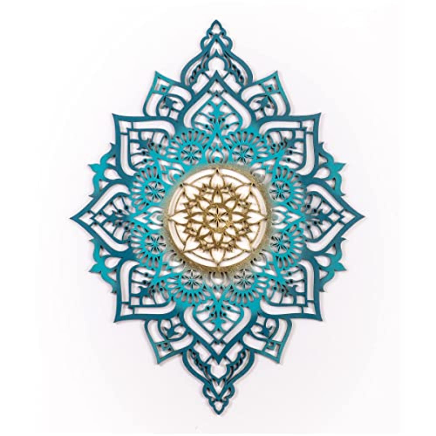 Turquoise And Gold Solid Wood Geometric Shapes Wall Decor | 33.5
