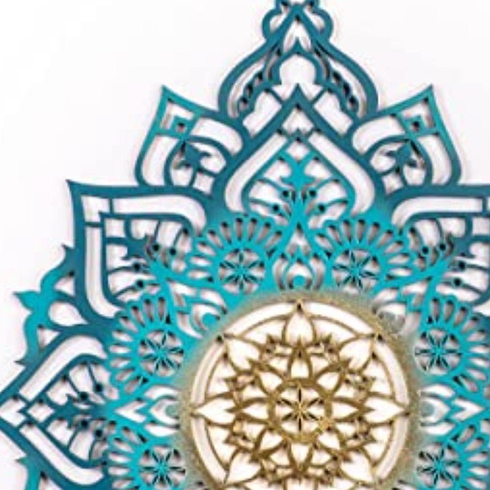 Turquoise And Gold Solid Wood Geometric Shapes Wall Decor | 33.5
