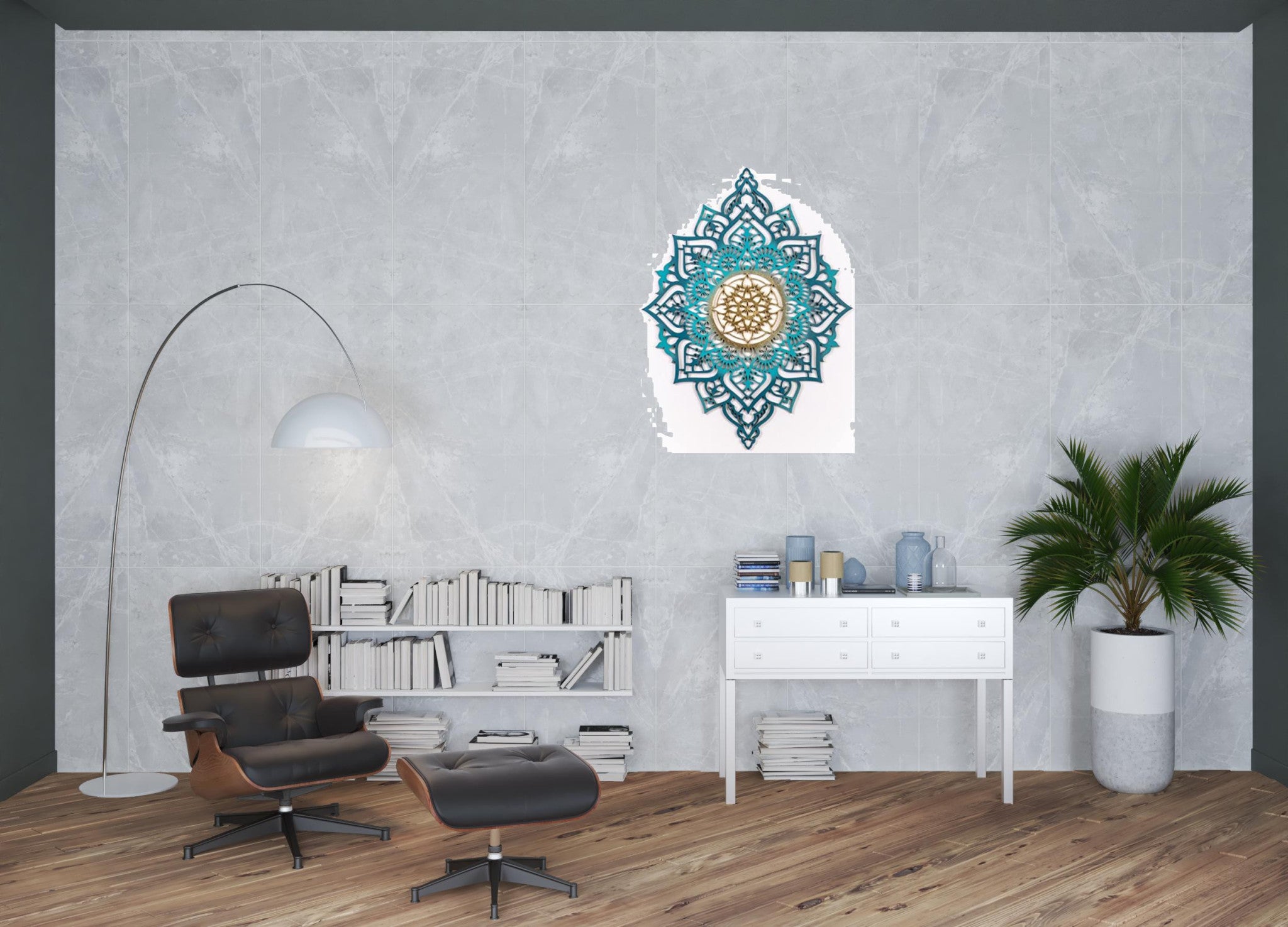 Turquoise And Gold Solid Wood Geometric Shapes Wall Decor | 33.5