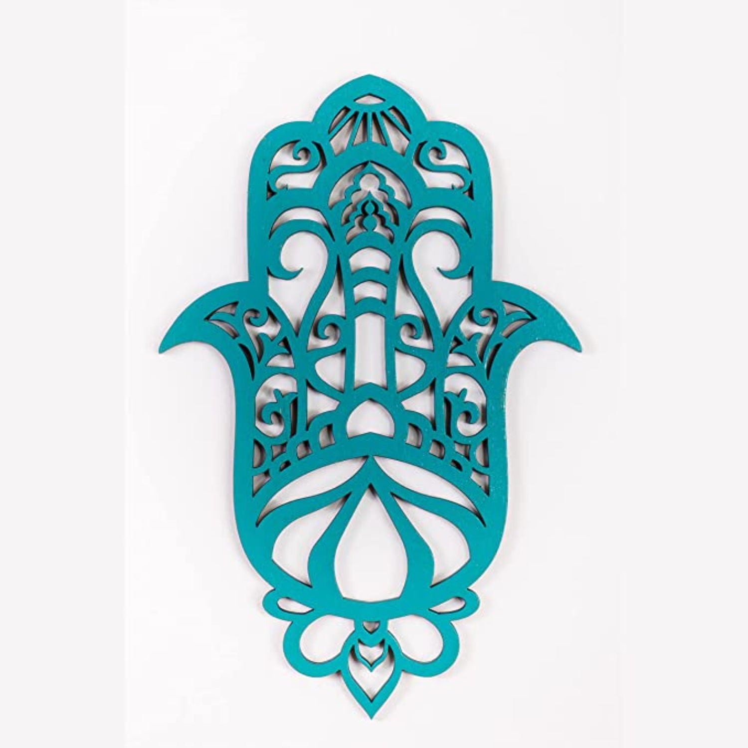 Turquoise Solid Wood Hamsa Shape Wall Art | 6