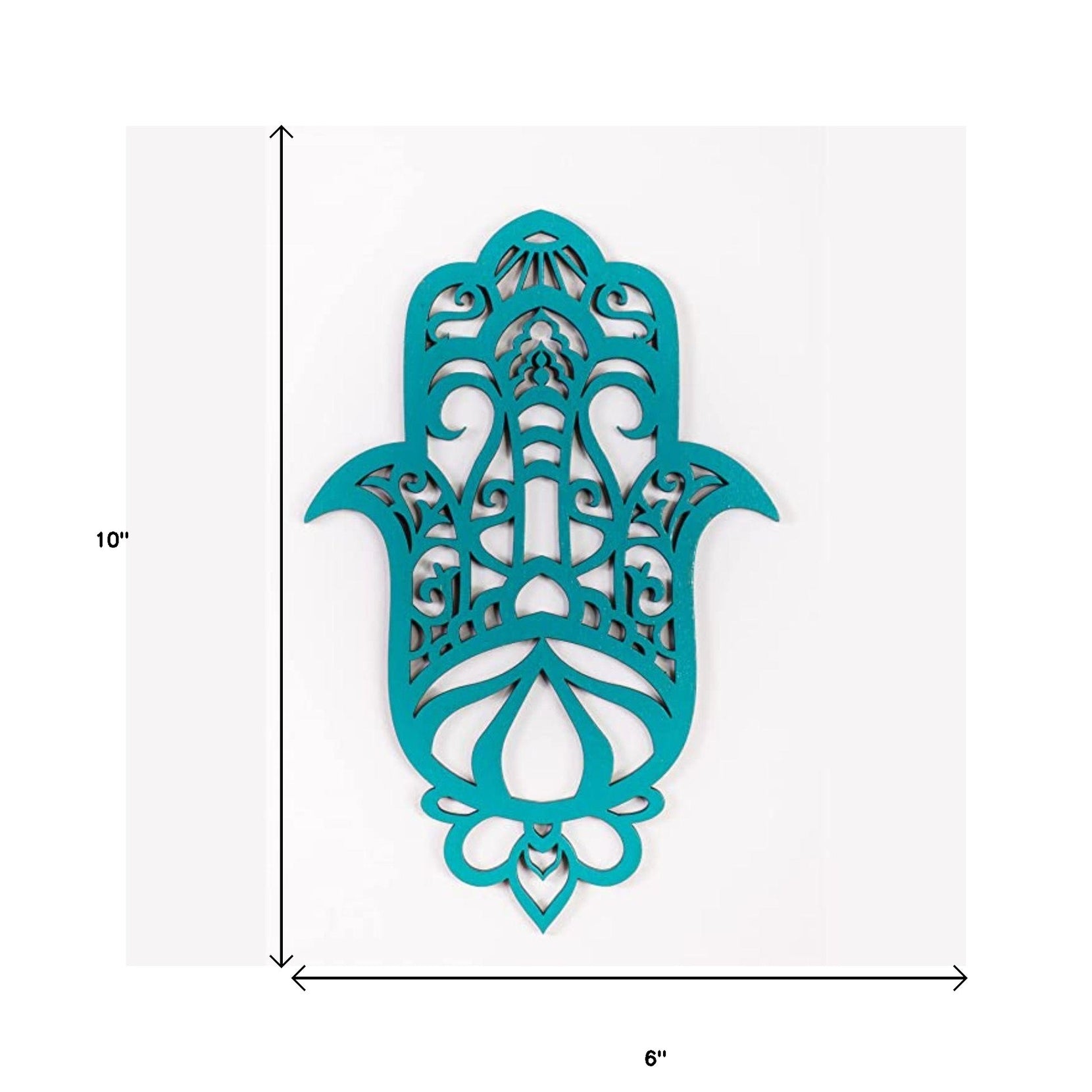 Turquoise Solid Wood Hamsa Shape Wall Art | 6