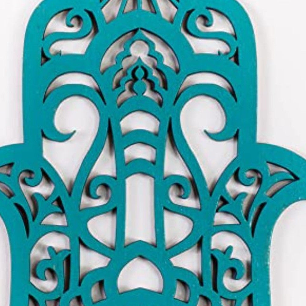 Turquoise Solid Wood Hamsa Shape Wall Art | 6