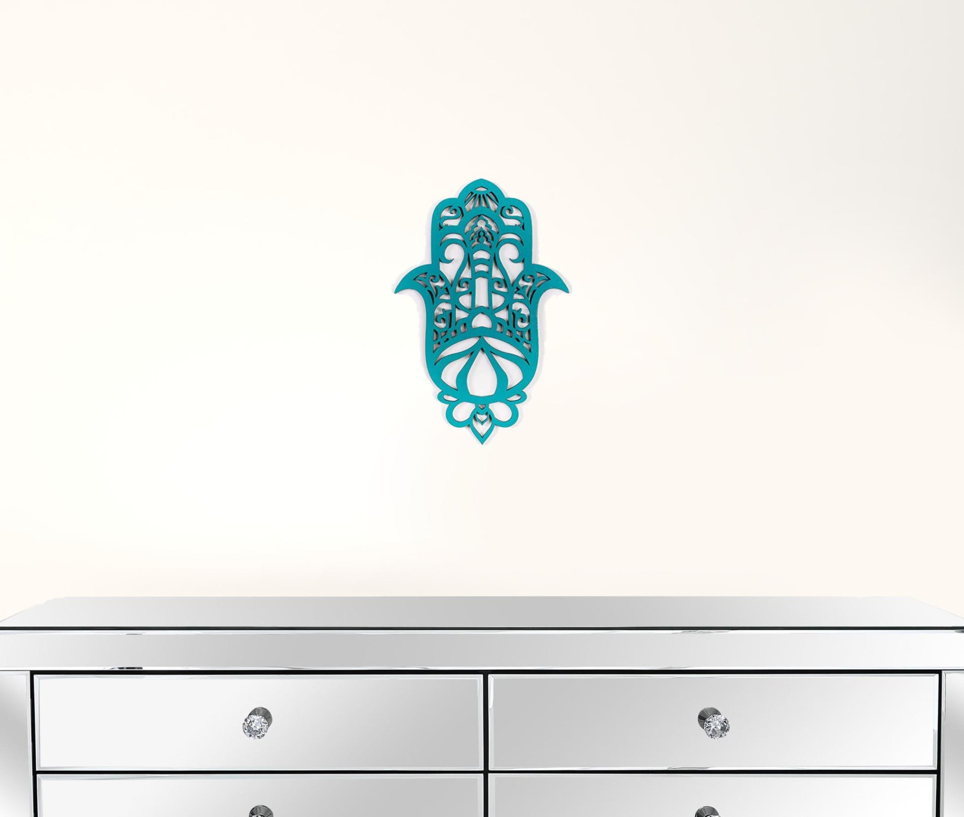 Turquoise Solid Wood Hamsa Shape Wall Art | 6