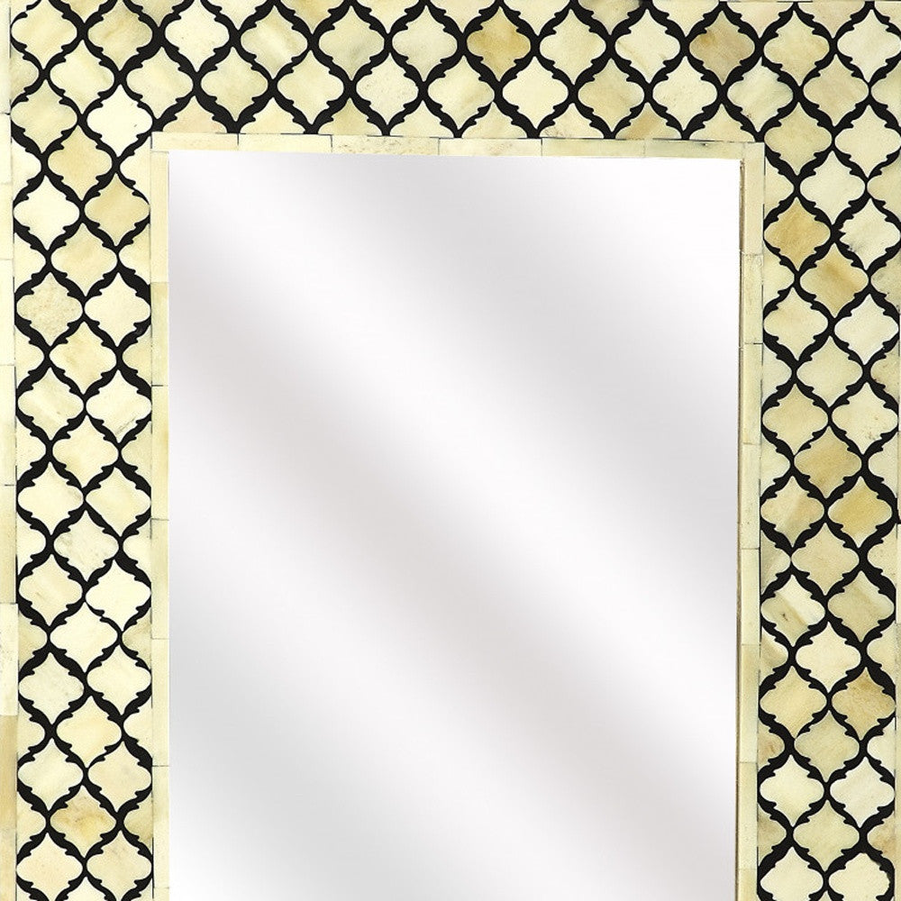 Ivory and Black Quatrefoil Bone Inlay Framed Wall Mirror | 16