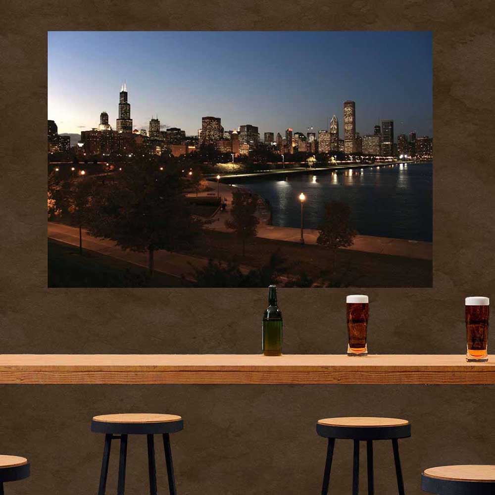48 inch Downtown Chicago Decal Installed on Bar Wall