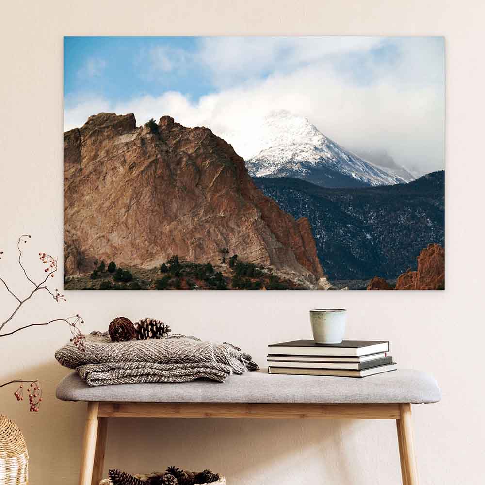 48 inch Garden of the Gods Poster Displayed Above Bench