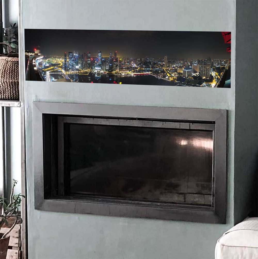 48 inch Singapore Panoramic Decal Installed Above Fireplace