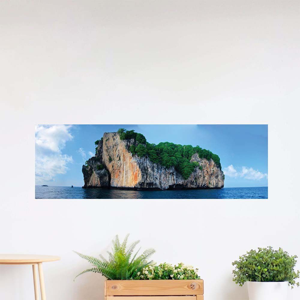 48 inch The Island Panoramic Poster Displayed Above Planters