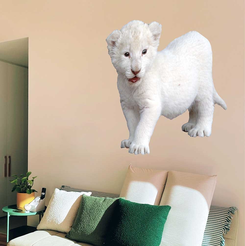 48 inch Baby Lion Cub Wall Decal Installed Above Daybed