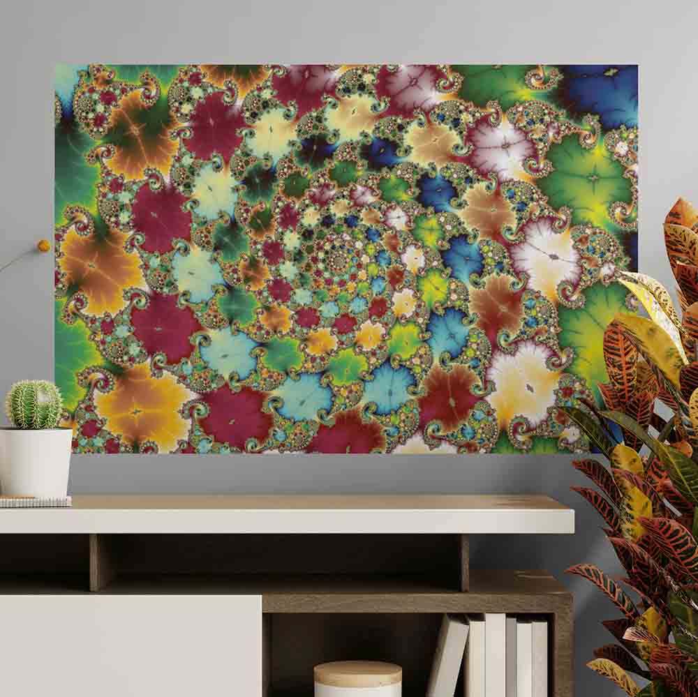 48 inch Fractal Cells Art Poster Displayed Above Cabinet