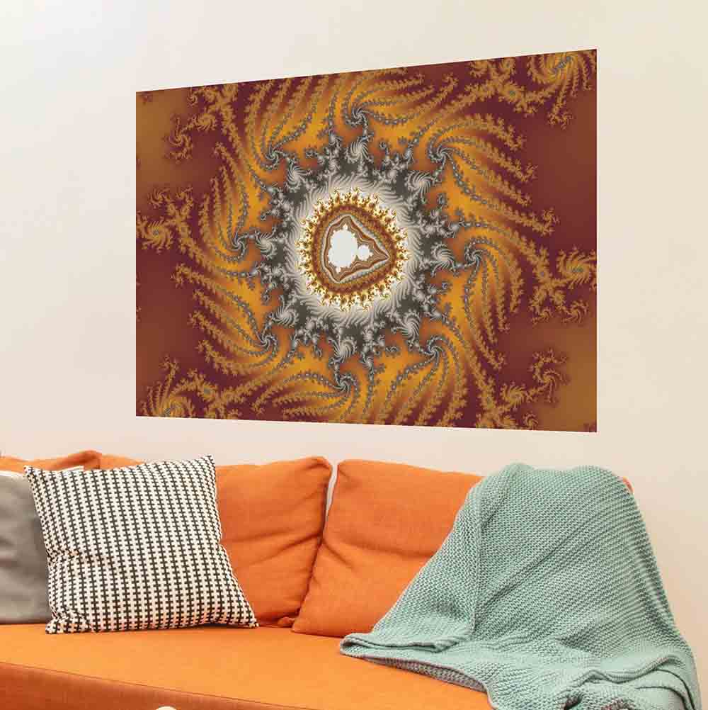 48 inch Fur Fractal Art Poster Displayed Above Sofa