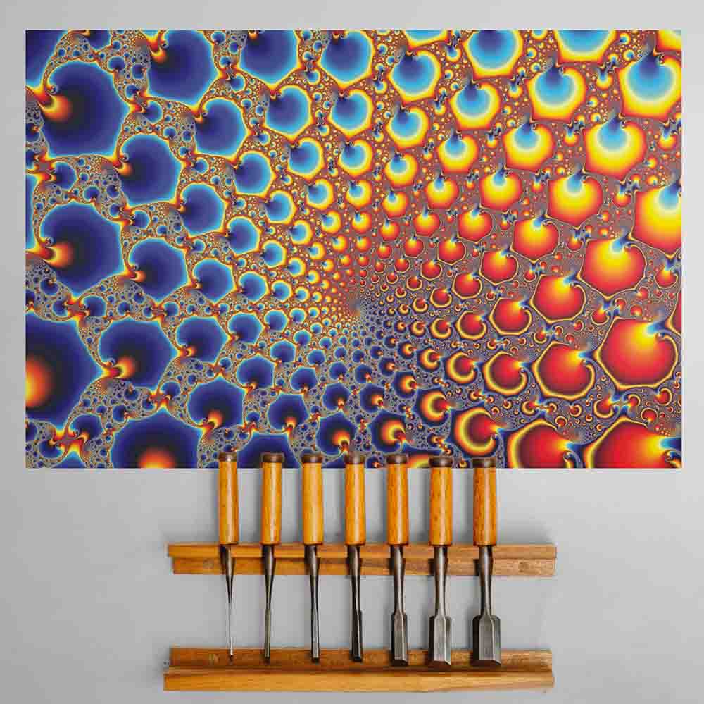 48 inch Hypnotic Portal Fractal Art Decal Installed Above Tools