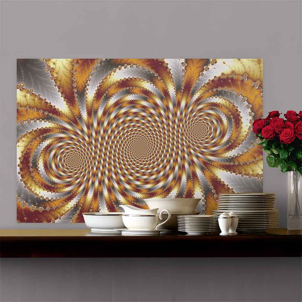 48 inch Gold Swirl Fractal Poster Displayed Above Shelf