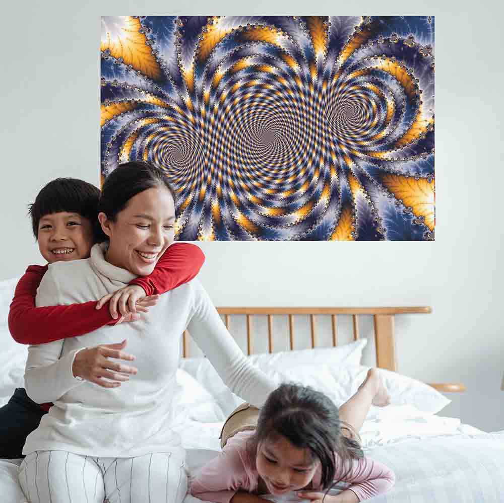 48 inch Blue Swirl Fractal Poster Displayed in Kids Room