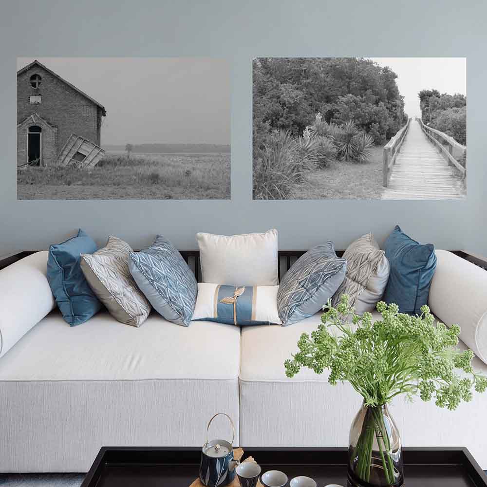 32x48 inch Schoolhouse Poster Displayed Above Sofa