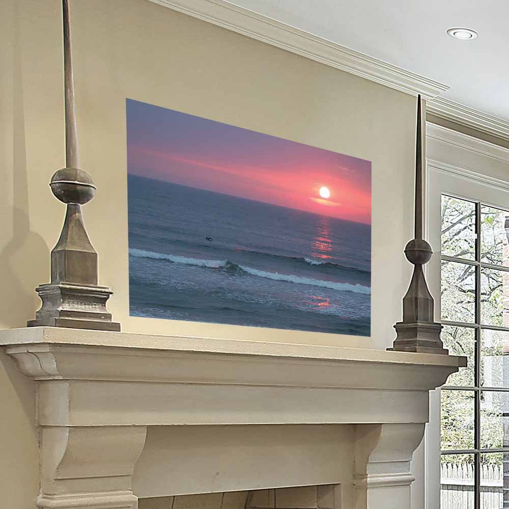 32x48 inch Sunset II Poster Displayed Above Fireplace