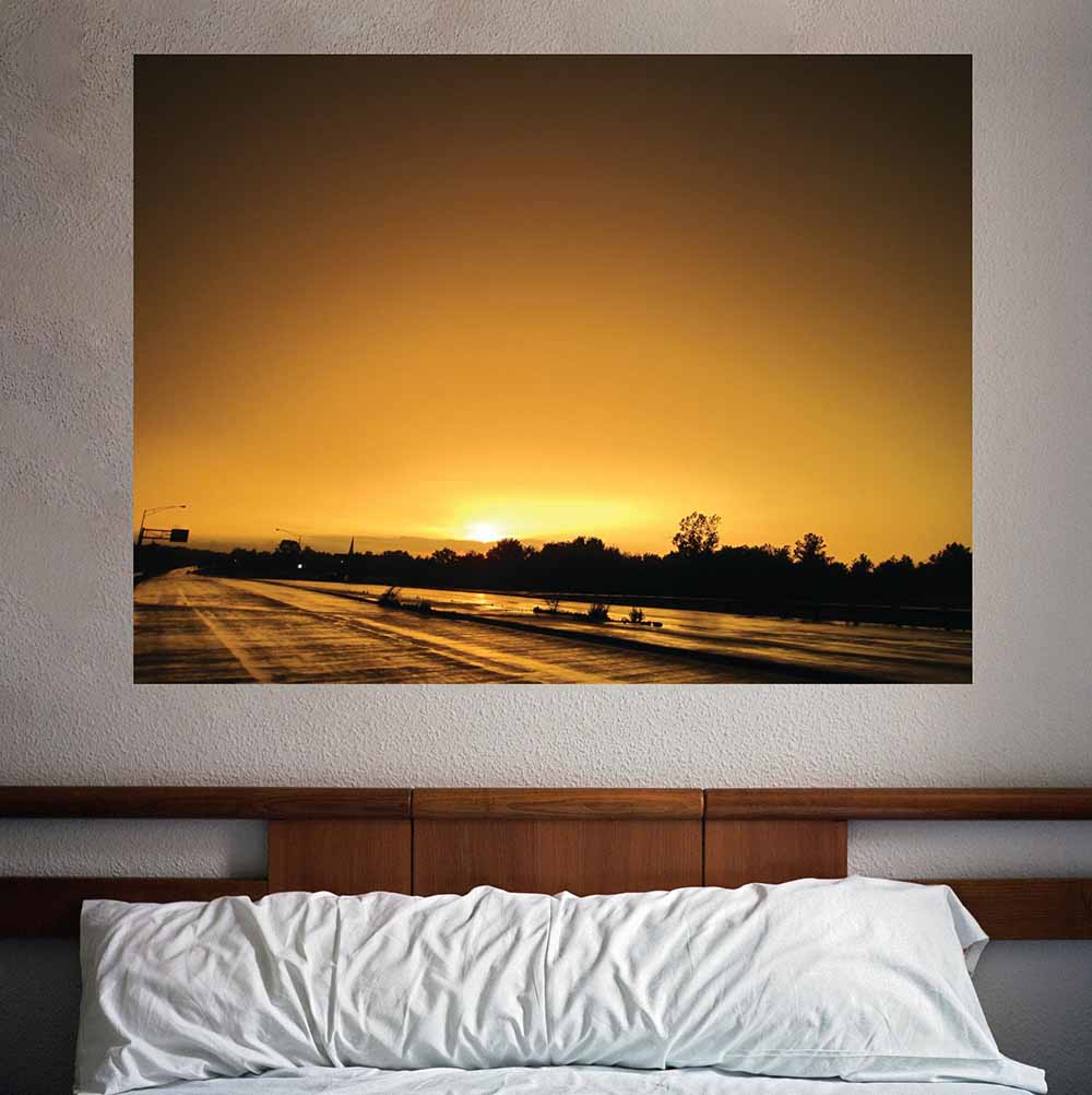 36x48 inch Sunset III Poster Displayed Above Bed