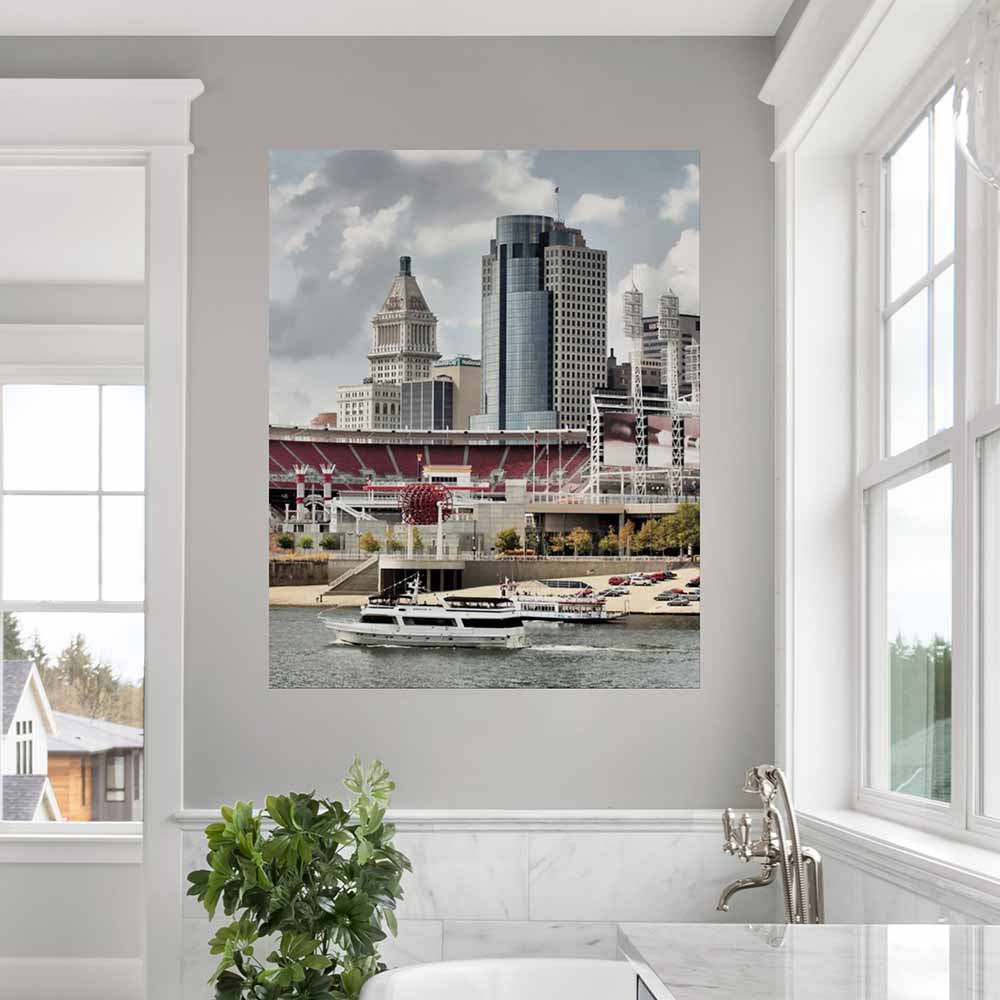 38.5x48 Busy Cincy II Decal Installed Between Windows